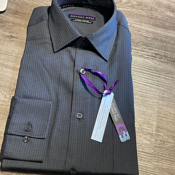 Geoffrey Beene Dobby Dress Shirt-charcoal-15.5-34/35 - Picture 2 of 3